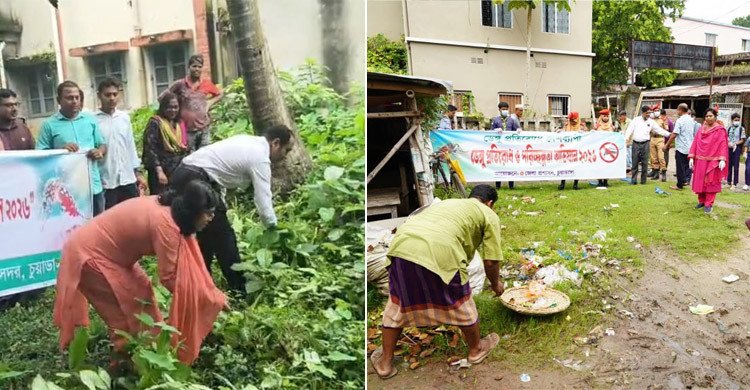ডেঙ্গু প্রতিরোধে চুয়াডাঙ্গায় পরিচ্ছন্নতা অভিযান, ঝোপঝাড় কাটলেন জেলা প্রশাসক